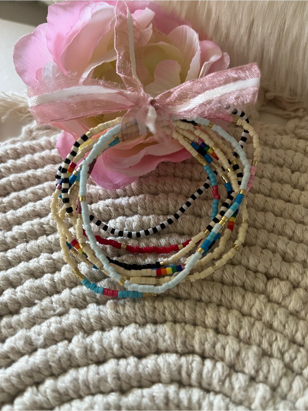 Boho Seed Bead Bracelet Stack Set of 8 Colorful Stretch Layering Bracelets